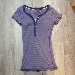 Purple Striped Button-Up Tee